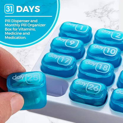 💊31 Days Pill Box-Monthly Pill Organizer-Arthritis-Friendly Easy-Open Lids