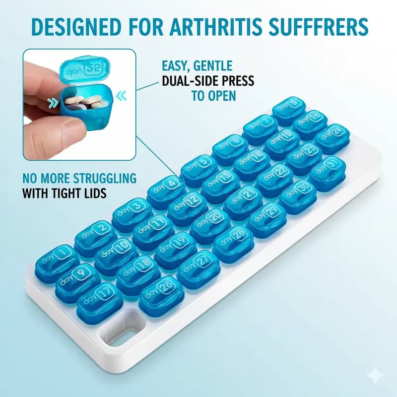 💊31 Days Pill Box-Monthly Pill Organizer-Arthritis-Friendly Easy-Open Lids