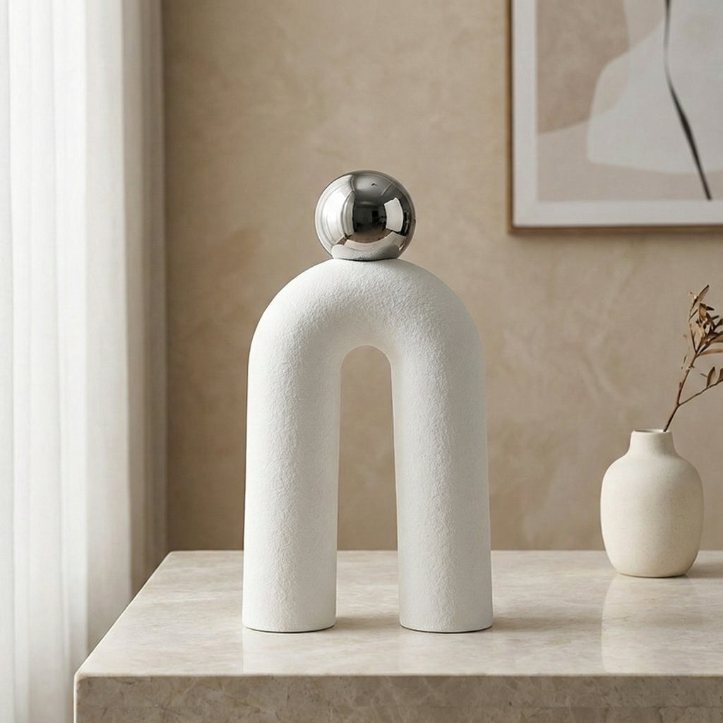 Nordic Textured Arch and Ball Ceramic Sculpture