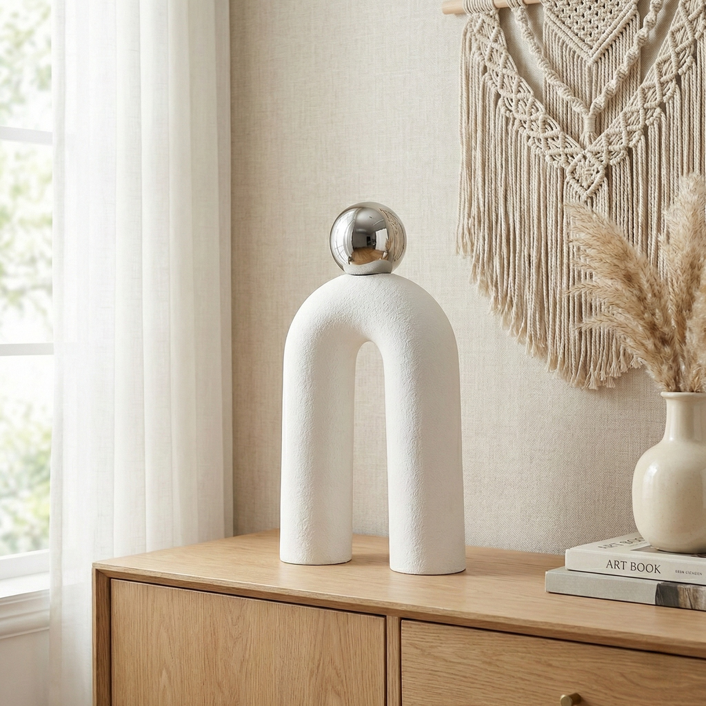 Nordic Textured Arch and Ball Ceramic Sculpture