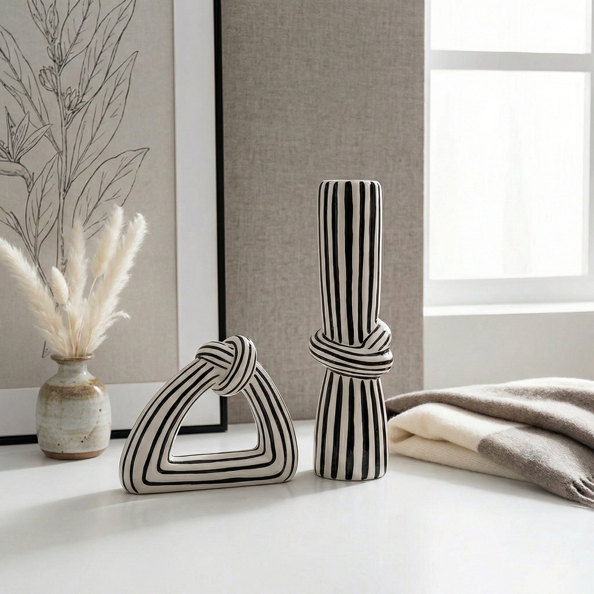 Nordic Striped Knot Ceramic Ornament Set