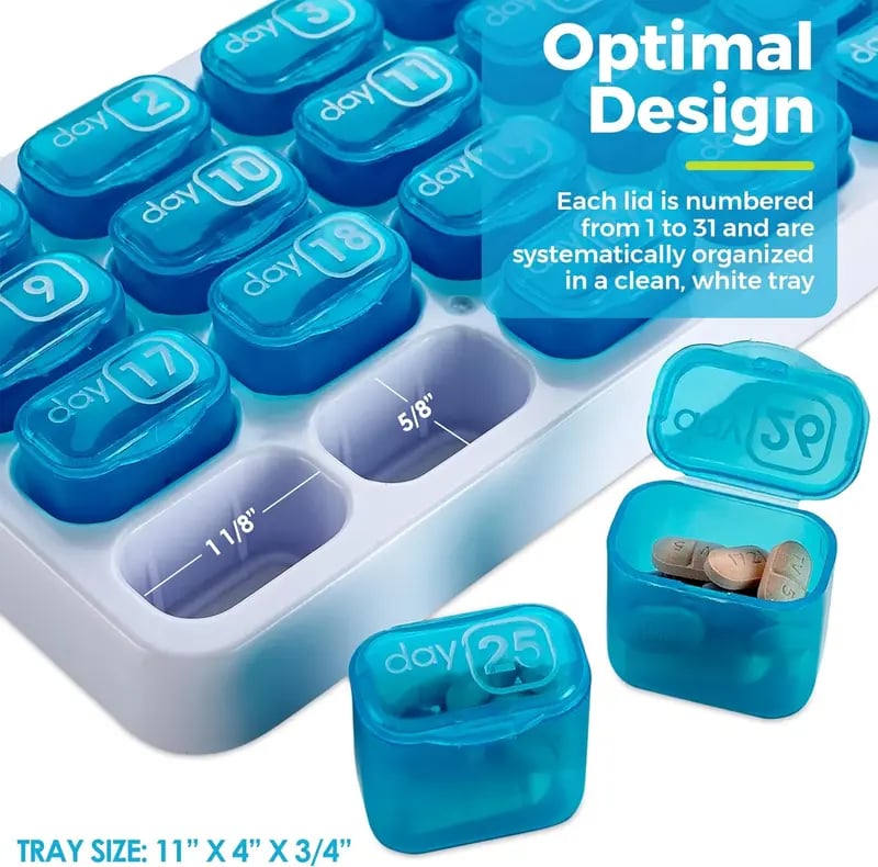 💊31 Days Pill Box-Monthly Pill Organizer-Arthritis-Friendly Easy-Open Lids