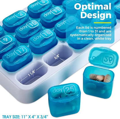💊31 Days Pill Box-Monthly Pill Organizer-Arthritis-Friendly Easy-Open Lids