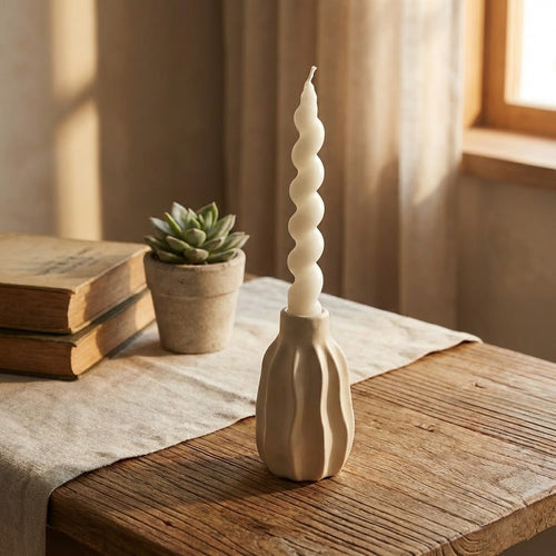 Cream White Wabi-Sabi Ceramic Candle Holder